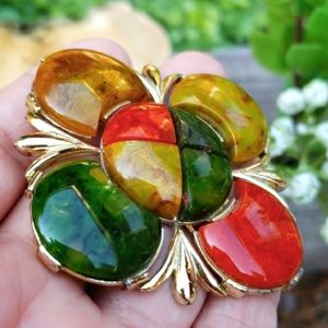 Authentic Colorful Various Swirled Bakelite Pieces Mosaic Necklace Pendant Tests